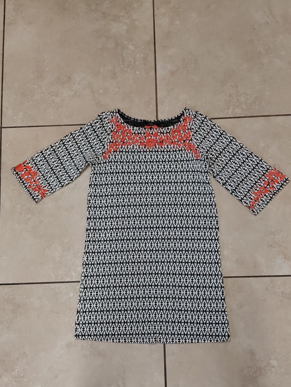 THML Bell-Sleeve Knit Mini Dress With Orange Embroidery, Size XSP